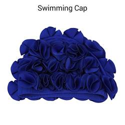 Badekappe für Damen, Haofy Retro Vintage Stil Schwimmkappe Schwimmmützen mit Blumenblüten Design, Wasserdicht Badekappen Swimming Cap für Mädchen Erwachsene für Langes Mittellangem Haar, Blau von Haofy