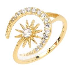 Haofy Ring aus 925er-Silber für Damen, Stern-Mond-Diamant-Dekoration, Langlebiger Ring Im Modischen Stil für Party, Dating, Reisen (GOLD) von Haofy