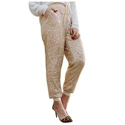 Glitzer Hose Damen Schwarz Pailettenhose Weite Hose mit Pailletten High Waist Hose Glitzerhosen Elegant Mesh Freizeithose Frauen Party Festival Club Kostüm Glitzer Hose Silber Gold Weiße Blau von Haohon