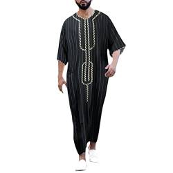 Haohon Kaftan Herren Baumwolle Leinen Cool Jilbab Muslim Robe Gebetskleidung Islamische Kleidung Thobe Marokkanische Afghanische Arabische Tunika Abaya Dubai Männer, F-schwarz, 4XL von Haohon