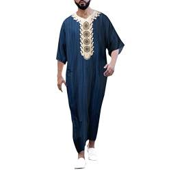 Haohon Kaftan Herren Baumwolle Leinen Cool Jilbab Muslim Robe Gebetskleidung für Männer Islamische Kleidung Thobe Marokkanische Afghanische Arabische Tunika Abaya Dubai Männer, H-dark Blau, XXL von Haohon