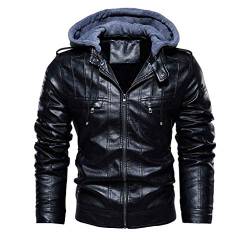 Lederjacke Herren mit Kapuze 5XL Braun Leder Jacke Vintage Gefüttert Winter Warm Plus Velvet Übergangsjacke Fleecejacke Kunstlederjacke Outdoorjacke Bomberjacke Winterlederjacken Große Größen von Haohon