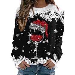 Weihnachtspullover Damen Weiß Weihnachten Pullover Katze Alkohol Weihnachspullis XXL mit Glitzer Fleece Christmas Sweater Damen Weihnachts Tshirt Sweatshirt Xmas Pulli Shirt Weihnachts von Haohon