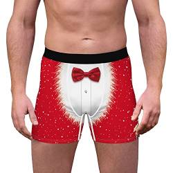 Weihnachtsunterhose Männer Lustig Weihnachts Boxershorts Herren Weihnachtsboxershort L XL XXL Unterhosen Weihnachten Boxer Shorts für Männer mit Rentier Schneemann Weihnachtsmotiv Retroshorts Rot Eng von Haohon