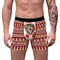 Weihnachtsunterhose Männer Lustig Weihnachts Boxershorts Herren Weihnachtsboxershort L XL XXL Unterhosen Weihnachten Boxer Shorts für Männer mit Rentier Schneemann Weihnachtsmotiv Retroshorts Rot Eng von Haohon