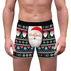 Weihnachtsunterhose Männer Lustig Weihnachts Boxershorts Herren Weihnachtsboxershort L XL XXL Unterhosen Weihnachten Boxer Shorts für Männer mit Rentier Schneemann Weihnachtsmotiv Retroshorts Rot Eng von Haohon