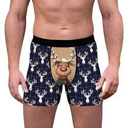 Weihnachtsunterhose Männer Lustig Weihnachts Boxershorts Herren Weihnachtsboxershort L XL XXL Unterhosen Weihnachten Boxer Shorts für Männer mit Rentier Schneemann Weihnachtsmotiv Retroshorts Rot Eng von Haohon