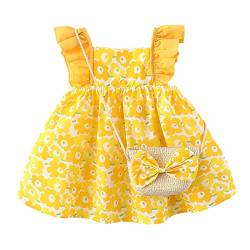 Haokaini Baby Mädchen Sommer Kleidung Puppenhalsband Blumenmuster Erdbeere Prinzessin Sommerkleid Umhängetasche von Haokaini