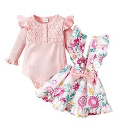 Haokaini Neugeborenes Baby Mädchen Floral Hosenträger Rock Outfits Ruffle Langarm Spitze Strampler Top mit Stirnband Overall Kleid Kleidung Set von Haokaini