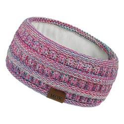 Winter Gestricktes Stirnband Damen Damen Fleece Gefüttert Thermo-Kopfband Wrap Totenkopf Ohrwärmer Stirnband Turban Haarband für Alltag und Sport, Rosy + Blau + Gelb, Medium von Haokaini