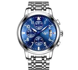 Haonb Smartwatches,Edelstahl-Gürtel Vollautomatisch Leuchtende wasserdichte Multifunktions-Modeuhr Stahlband Silberblau von Haonb
