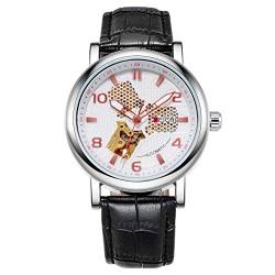 Smartwatches Modische wasserdichte Herrenuhr Business Automatic Mechanical Watch, Black Belt White Face Coffee Pin von Haonb