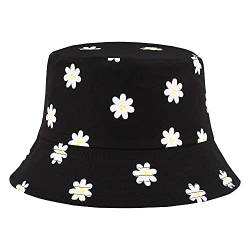 Haoohu Mehrfarbiger Fischerhut für Damen, Herren, Mädchen, Frosch, Fischerhut, Strand, Sonnenhut für Outdoor, Reisen, Black Flower, Einheitsgröße von Haoohu