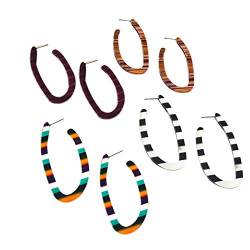 Haopeuk 4 Paar Ohrringe Set Bohemien U Form Harz Acryl Ohrringe für Frauen Schmuck Vintage Multifarben Geometrische Tropfen Ohrring Baumeln von Haopeuk