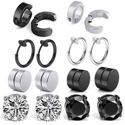 8 Paare Non-Pierced Edelstahl Ohrringe set Schwarz silber Ohrklemmen Magnetische Ohrstecker Ohrringe damen herren Nicht Durchdringende Kreuz CZ Magnet Ohrring Set Creolen von Haosell