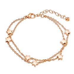 Rosegold Sternen Damen Armband Armkette Armschmuck Armband mit Sternen Anhängern Doppelt Kette Armband für Frauen Mädchen Armkette stern Freundschaftsarmband Freundschaftsarmbänder (rosegold) von Haosell