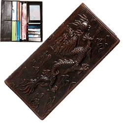 Herren Vintage Loong Echtes Leder Brieftasche Brauner Kuhladen Langer Biblesketten -schnappwallet Telefontasche Mode Geldbörse von Haowul