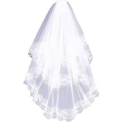 Spitzenbrautschleier Kamm Kurz Zwei Schichten Elegante Vintage Hochzeitsschleier Für Braut Cosplay Kostüm Haarzubehör von Haowul