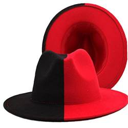 Two Colour Passing Vintage Jazz Fedora Hats Rot Und Schwarzes Wolle Wolle Herbst Und Winter Fedora Hüte Rot Und Schwarz von Haowul