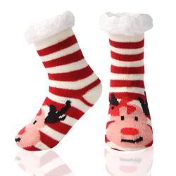 HapiLeap Kindersocken für Jungen und Mädchen Niedliche Tiersocken Weich Flauschig Warm Dick mit Fleece Gefüttert Weihnachtsstrümpfe für Kinder (3-5 Jahre, Red Elk) von HapiLeap