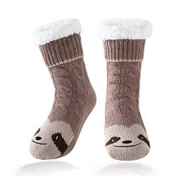 HapiLeap Kuschelsocken Kinder Slipper Socken Jungen Mädchen Hausschuh Socken Weiche Dicke Fleece Gefüttert Weihnachtsstrümpfe Kleinkind (Sloth (3-5 Jahre)) von HapiLeap
