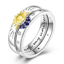 Hapour Ring aus 925er-Sterlingsilber mit Zirkonia in Sonne und Mond personalisierte stapelbare Ringe für Frauen und Mädchen als Geschenk Ringgröße 7 von Hapour