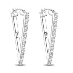 Hapour Silber-Ohrring 925er Sterlingsilber-Ohrring elegante Creolen für Frauen und Mädchen als Geschenke (glänzende dichte Set-Dreieck-Ohrringe) von Hapour