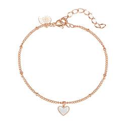 Happiness Boutique Damen Armband Herz Anhänger aus Muschelschale Filigrane Kugel Armkette aus Edelstahl in Rosegold Farbe von Happiness Boutique