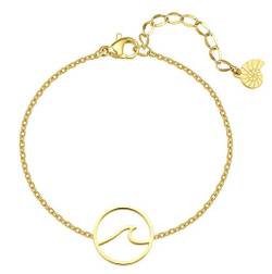 Happiness Boutique Damen Armband Welle Filigrane Armkette mit Anhänger Edelstahlschmuck Goldfarbe von Happiness Boutique