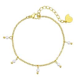 Happiness Boutique Damen Armkette mit Perlen Anhänger | Wasserfestes Perlen Armband aus Edelstahl in Gold - Rosegold, Silber | Filigrane Armkette mit Perle Charm von Happiness Boutique