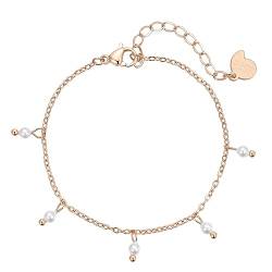 Happiness Boutique Damen Armkette mit Perlen Anhänger | Wasserfestes Perlen Armband aus Edelstahl in Gold - Rosegold, Silber | Filigrane Armkette mit Perle Charm von Happiness Boutique