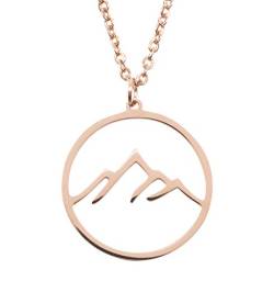 Happiness Boutique Damen Berg Kette in Rosegold | Filigrane Kette Mountain Gebirge Anhänger Edelstahlschmuck von Happiness Boutique