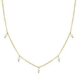 Happiness Boutique Damen Halskette mit Perlen-Anhängern | Wasserfeste Perlen Kette aus Edelstahl in Gold - Rosegold, Silber | Filigrane Perlenkette von Happiness Boutique