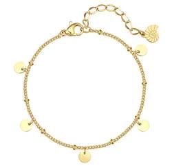 Happiness Boutique Damen Kreis Armband Gold Runde Plättchen Anhänger Armkette in Goldfarbe von Happiness Boutique