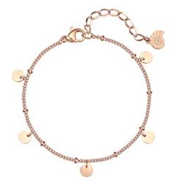 Happiness Boutique Damen Kreis Armband Rosegold Runde Plättchen Anhänger Armkette von Happiness Boutique