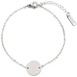 Happiness Boutique Damen Kreis Armband in Silberfarbe | Armband mit Plättchen Rund Disk Anhänger Geometrischer Schmuck von Happiness Boutique