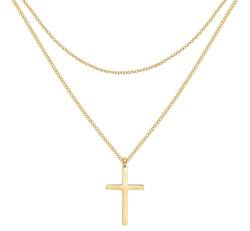 Happiness Boutique Damen Kreuz Kette in Goldfarbe | Zarte Mehrreihige Kette mit Kreuz Anhänger Edelstahlschmuck von Happiness Boutique