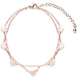 Happiness Boutique Damen Layered Armband mit Herz Anhängern in Rosegold | Hauchzarte Armkette aus Titan nickelfrei von Happiness Boutique