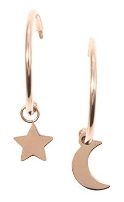 Happiness Boutique Damen Mond und Stern Creolen mit Anhängern in Rosegold | Kleine Runde Ohrringe Edelstahlschmuck von Happiness Boutique