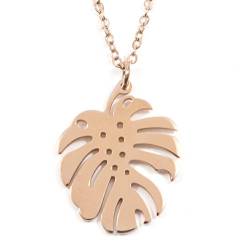 Happiness Boutique Damen Monstera Kette in Rosegold | Zarte Kette mit Fensterblatt Anhänger Tropisches Blatt Muster von Happiness Boutique