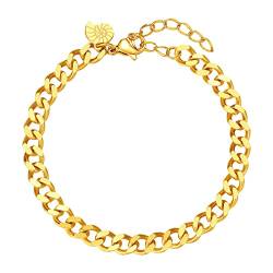 Happiness Boutique Damen Panzerarmband Großgliedrig Curb Armband Panzer Edelstahl in Goldfarbe von Happiness Boutique