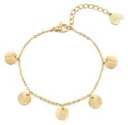 Happiness Boutique Damen Plättchen Armband in Goldfarbe | Kreis Armband Plättchen Anhänger Edelstahlschmuck von Happiness Boutique