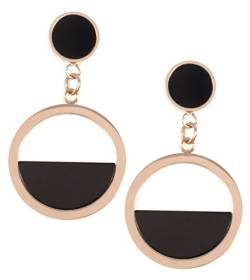 Happiness Boutique Damen Runde Ohrringe in Schwarz | Kleine Halbkreis Ohrringe in Rosegold Minimalist Schmuck aus Edelstahl von Happiness Boutique