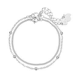 Happiness Boutique Damen Zarte Armbänder in Silberfarbe | Filigrane Armketten 2-er Set aus Edelstahl von Happiness Boutique