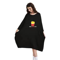 Happy Box Moodies® Damen Nachthemd Kurzarm mit Taschen, Nachtkleid Damen, Baumwolle Schlafshirt Damen Kurzarm, Nachtwäsche Damen Lounge Wear, Damen Pyjama, Strandkleid Sommer S-XL (Sleep Tee Fries) von Happy Box