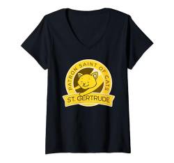 Gertrude von Nivelles Große katholische Schutzpatron der Katzen T-Shirt mit V-Ausschnitt von Happy Catholics