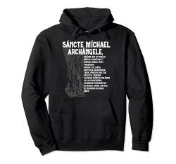 Heiliger Michael der Erzengel, lateinisches Gebet, traditioneller Heiliger Pullover Hoodie von Happy Catholics