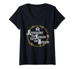 Krippe Weihnachten Remember the Reason for the Season T-Shirt mit V-Ausschnitt von Happy Catholics