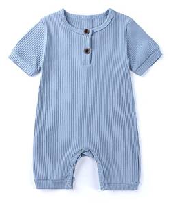 Baby Strampler Kurzarm Baumwolle Jumpsuit Spielanzug Mädchen Jungen Bodysuits Strampelanzug Sommer Kleinkind Schlafanzug Baby-Nachtwäsche Krabbelanzug Einteilig Outfits-Blau-80cm von Happy Cherry