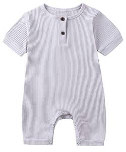 Baby Strampler Kurzarm Baumwolle Jumpsuit Spielanzug Mädchen Jungen Bodysuits Strampelanzug Sommer Kleinkind Schlafanzug Baby-Nachtwäsche Krabbelanzug Einteilig Outfits-Hellgrau-60cm von Happy Cherry